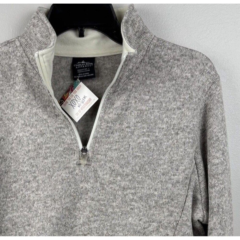NWT Charles River Sweater Women Large Beige  1/4 Zip Pullover Monogram KAR New
